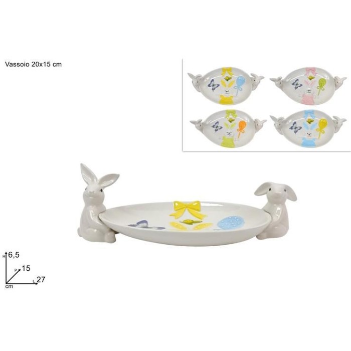 VASSOIO 20x15CM C CONIGLI CERAMICA C SCENARIO PASQUALE 4COL